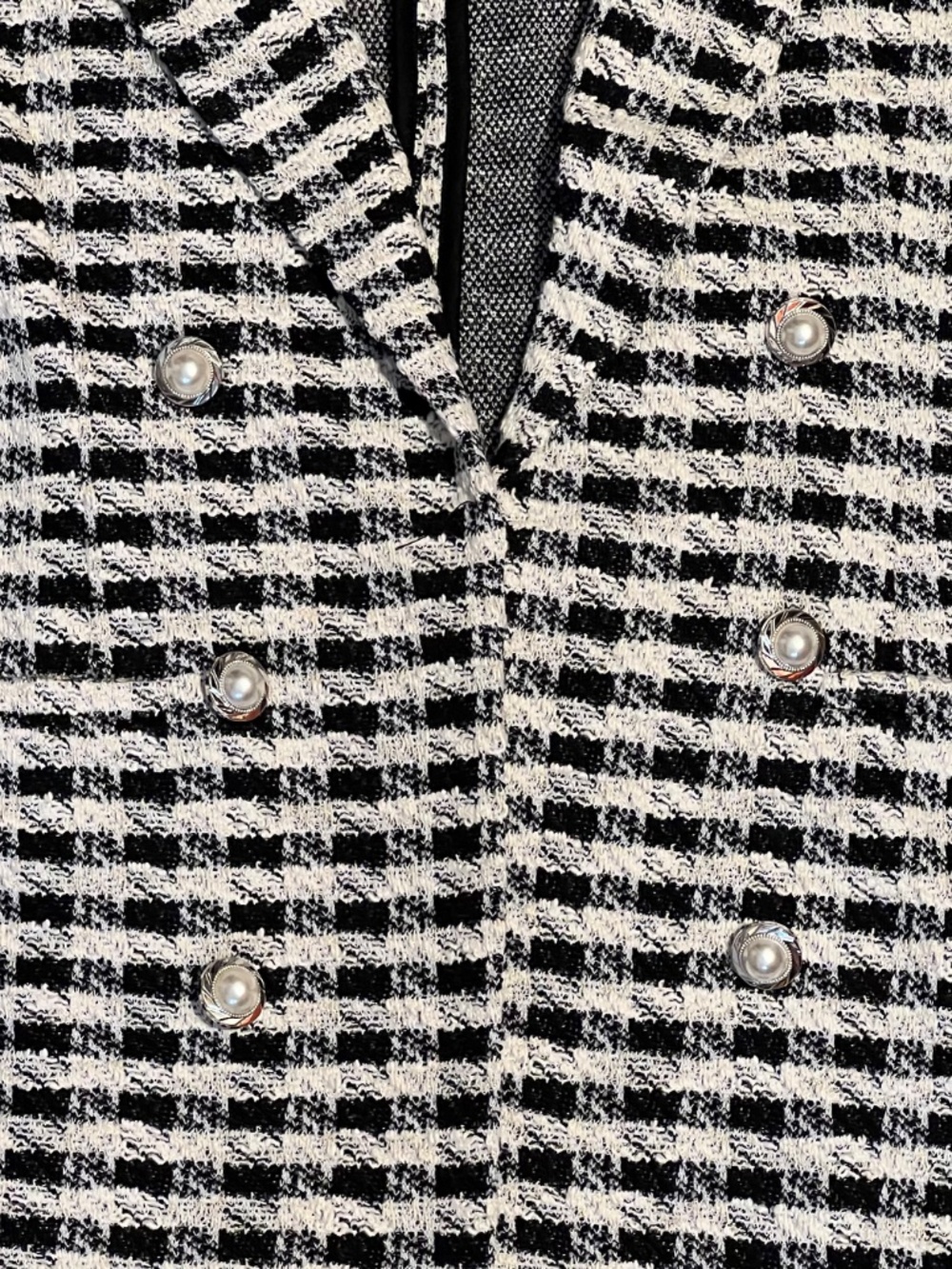 Messini Metallic Tweed Open Double Breasted Black/White Houndstooth Sz.L Jacket - Picture 7 of 15